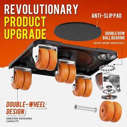 Heavy Duty Furniture Movers with 8 Wheels | Dual-Wheel Design Carbon Steel Panel Furniture Dolly Set with Lifter,360°Rotating Casters for Easy Moving,Max Load 3306 LBS