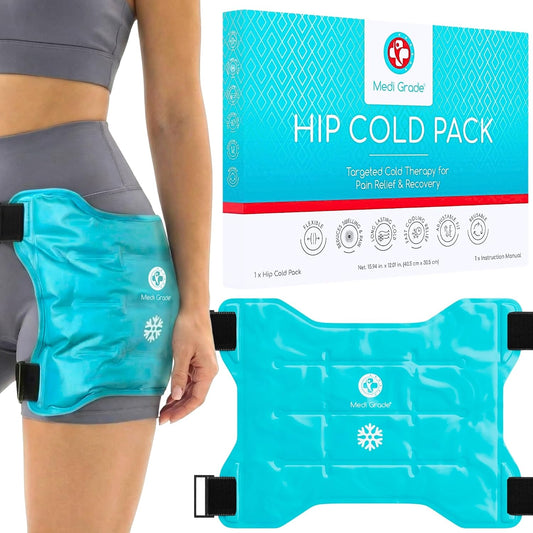 Medi Grade Hip Ice Pack Wrap with Adjustable Strap, Reusable Gel Cold Pack | Flexible ice pack for hip pain relief, bursitis and swelling, cold wrap supports recovery after hip replacement surgery