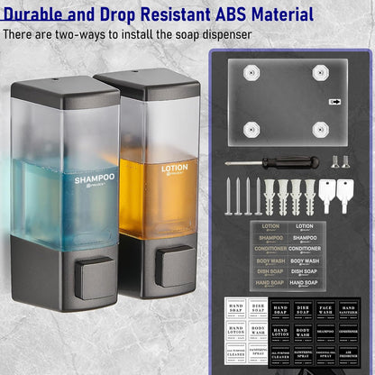 Pollock Shampoo and Conditioner Dispenser,Black 3 Chamber * 500ML | Shower Soap Dispenser Wall Mounted, Body Wash Dispenser No Drill,Refillable Shower Dispenser for Bathroom,Hotel,Public Place