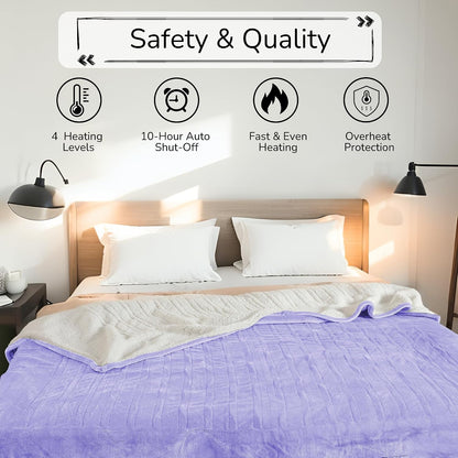 Electric Heated Blanket Full Size 72"x84" – Light Gray | ETL for Safe Overnight, 4 Heat Settings & 10H Auto Off, Dual-Sided Microplush Sherpa for Home Night, Machine washable