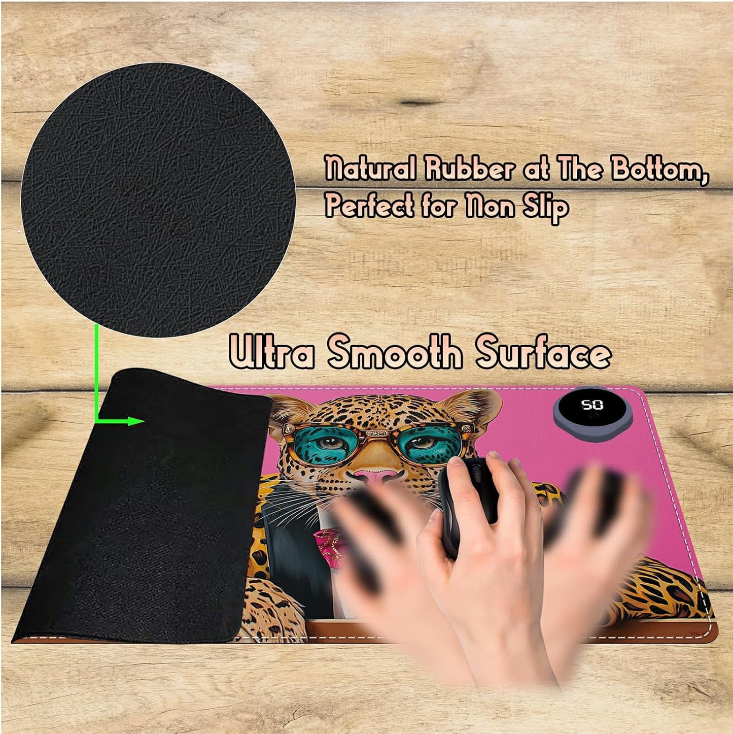 Heated Desk Pad Heated Large Mouse Pad, Electric Quickly Warm Desk Mat with 3 Levels Heating 3 Hours Auto Shut-Off, 31.5" x 13" Warm Gaming Mousepad Hand Foot Warmer, Baby Elephant