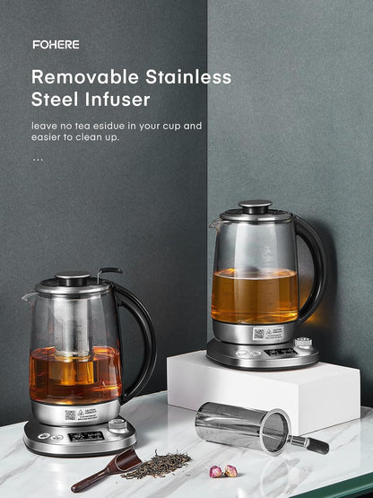Electric Tea Kettle, 9 Temperature Control Presets Glass Kettle, 1200W Tea Pot with Removable Infuser, 2 Hours Keep Warm, 1.7 Liter Electric Kettles, Borosilicate Glass & Stainless Steel