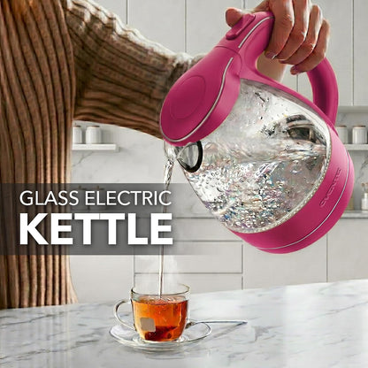 OVENTE 1.5L Glass Electric Kettle Water Boiler, Black KG83B | 1100W Fast Boiling, Borosilicate Glass, BPA-Free, Blue LED, Auto Shut-Off, Boil-Dry Protection, Removable Filter, 360° Base