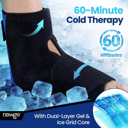NEWGO Foot Ice Wrap, 60-Min Cold Therapy for Heel Pain & Plantar Fasciitis | Ice Grids Design for Even Coverage, Long-lasting Cooling for Foot Surgery, Sprained Ankle and Swelling