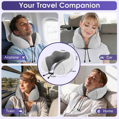 CloudBliss Neck Pillow for Airplanes, Memory Foam Travel Pillow, Black | Compact Flight Pillow with Eye Mask, Earplugs, Carry Bag, Travel Neck Pillow for Long Flight Sleep, Plane Travel Essentials