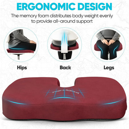 FORTEM Seat Cushion, Office Chair Cushion, Memory Foam Car Seat Cushions, Sciatica Coccyx Tailbone Pain Relief, Chair Cushions for Back Support, Sitting Pad for Gaming, Washable Cover, Non Slip