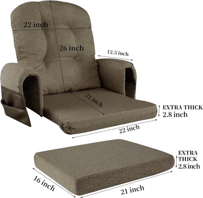 HOMBYS Glider Rocker Replacement Cushions with Storage Side Pocket,Linen-Like Fabric, Foam & Microfiber Filling, Non-Slip & Washable,Thickened & Supportive for Glider Rocking Chair (Khaki)