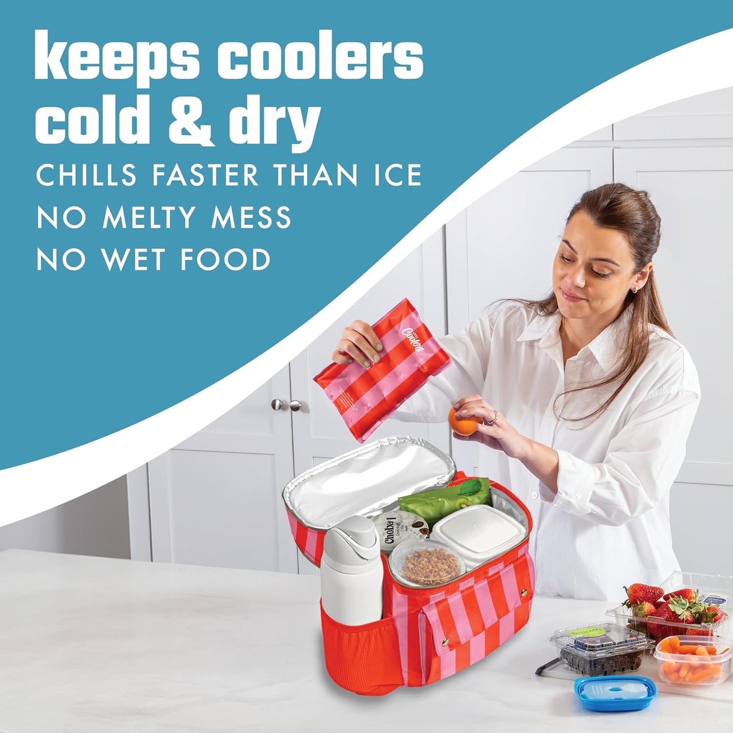 Cool Coolers by Fit & Fresh 2 Pack XL Soft Ice Packs for Cooler, Flexible Stretch Nylon, Lunch Box Ice Packs, Large Reusable Freezer Packs, Cornflower Blue