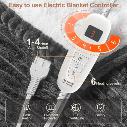 Tefici Heated Blanket Throw,Ultra Soft 2-Layer Flannel Electric Blanket