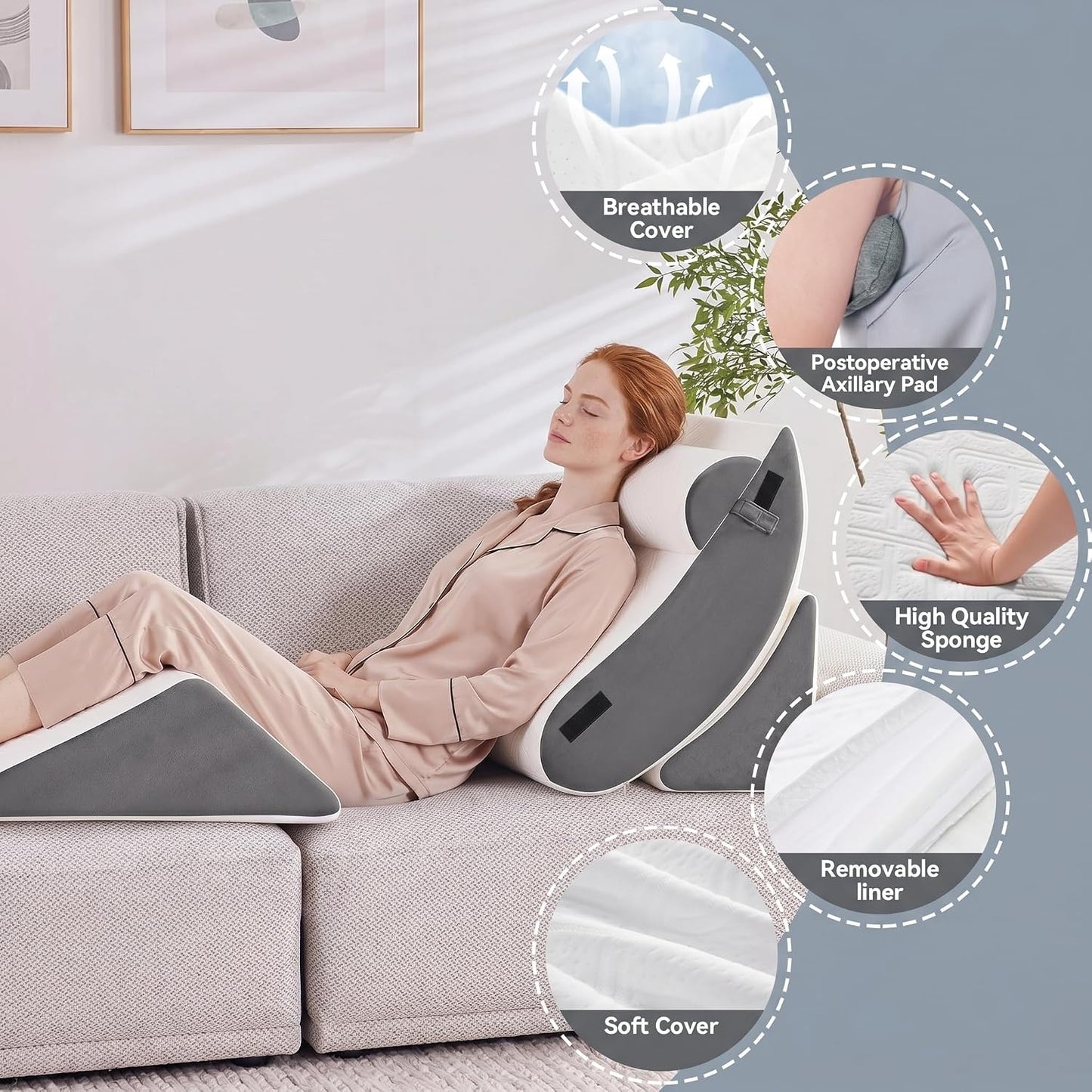 5PCS Wedge Pillow Set for After Surgery,Bed Pillow for Sleeping | Memory Foam Orthopedic Back Pillow for Pain Relief and Acid Reflux, Adjustable Sitting Up for Bed Post Surgery Pillow Green