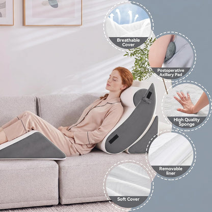 5PCS Wedge Pillow Set for After Surgery,Bed Pillow for Sleeping | Memory Foam Orthopedic Back Pillow for Pain Relief and Acid Reflux, Adjustable Sitting Up for Bed Post Surgery Pillow Green