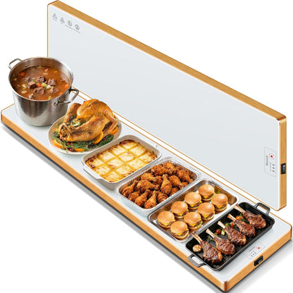 Electric Warming Tray,Extralong 47"x12",Tempered Glass Warming Mat for Food