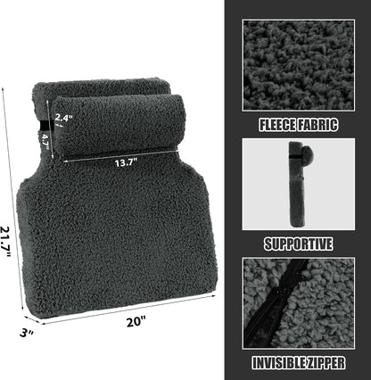 MABOZOO 2 Piece Sherpa Fleece Lumbar Support Pillow for Recliner Chair, Memory Foam Lumbar Pillow with Headrest for Back Pain Relief, Back Support Cushion for Office Chair（Grey）
