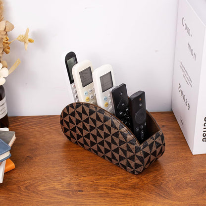 Remote Control Holders Organizer Box with 5 Compartment PU Leather Caddy | Multi-functional Office Desk Storage Caddy Store Tv Remote for Media Player,Brush,Pencil,Glassees&Office Supplies