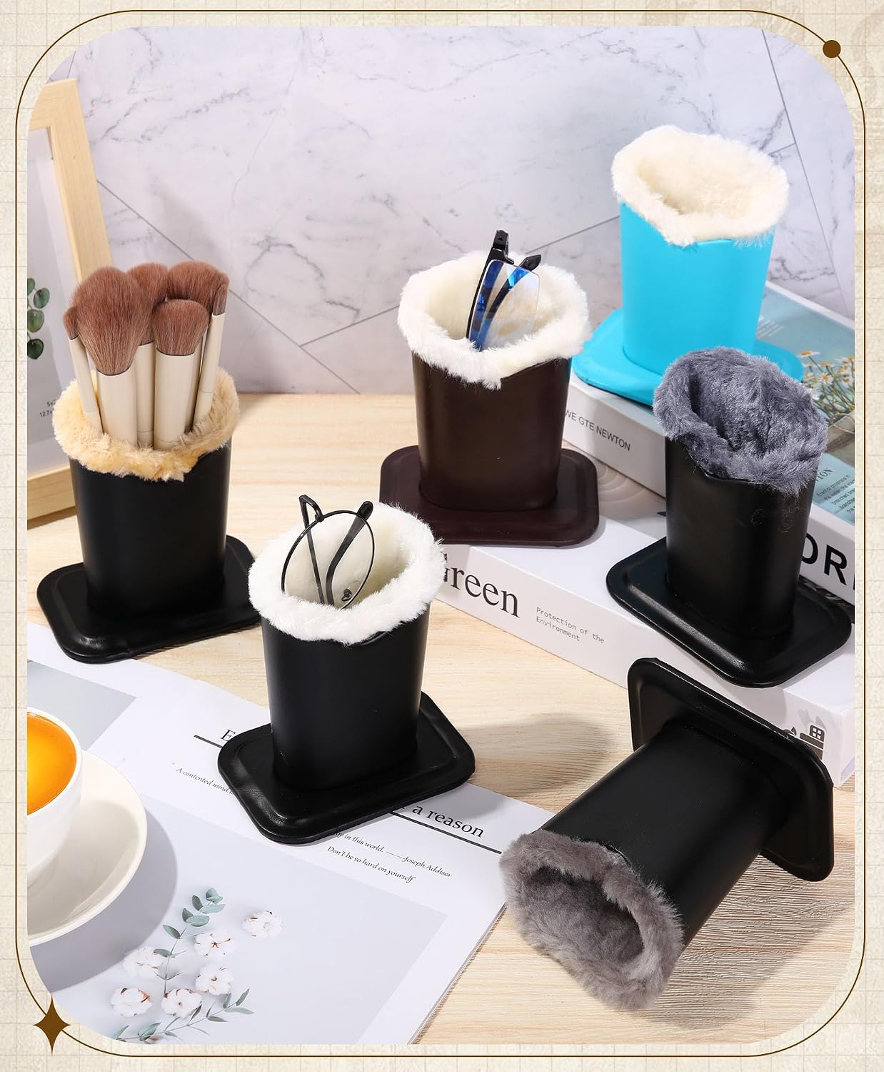 Weewooday 6 Pack Eyeglass Holder Stand Plush Lined Leather Case,Classic | For Reading Glasses, Bedside Holder for Table, Soft Plush Interior Prevents Scratches, Faux Leather Securely Holds Eyewear