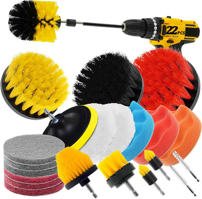 30 Piece Drill Brush Attachments Set, Scrub Pads & Sponge & Wire Brush for Drill, Power Scrubber Brush with Extend Long Attachment, Drill Scrubber Brush Kit for Bathroom, Floor, Car, Grout