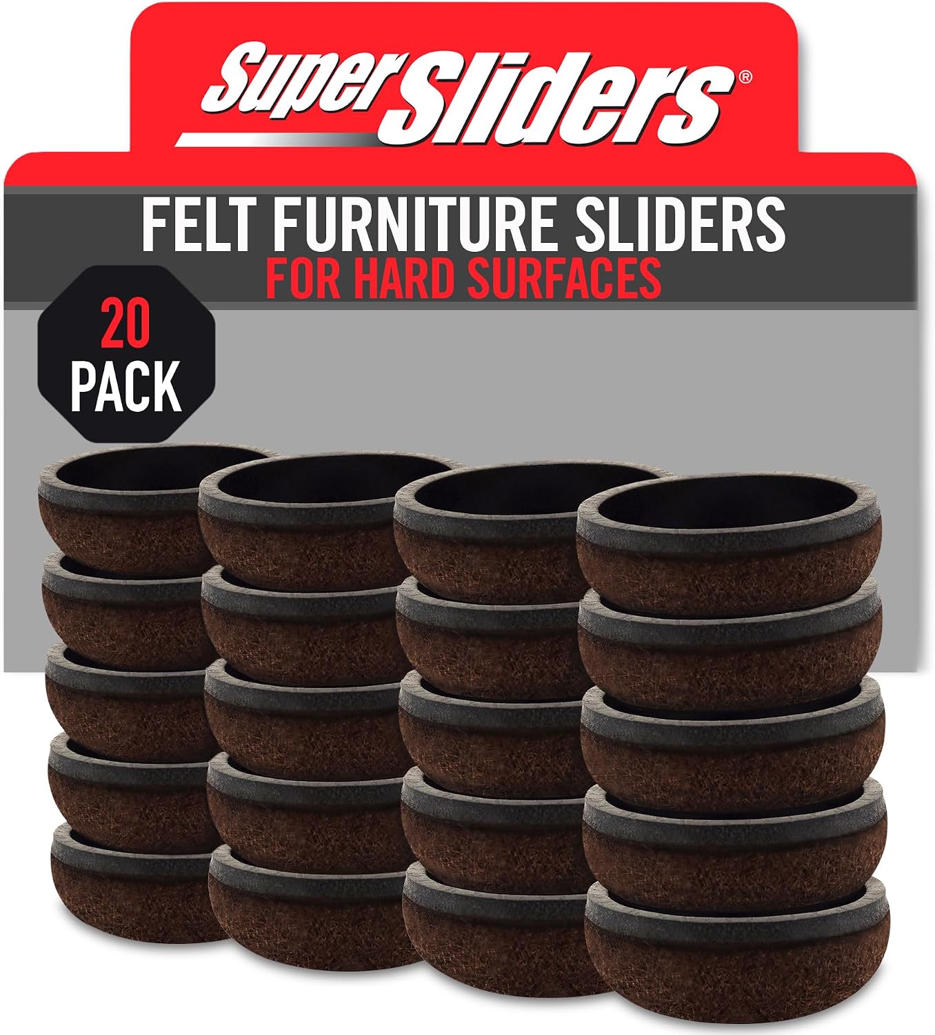 Super Sliders Secure Grip Formed Felt Movers for Furniture to Protect Hard Surfaces, 1.5", Walnut Brown (4 Pack)