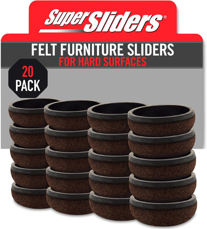 Super Sliders Secure Grip Formed Felt Movers for Furniture to Protect Hard Surfaces, 1.5", Walnut Brown (4 Pack)