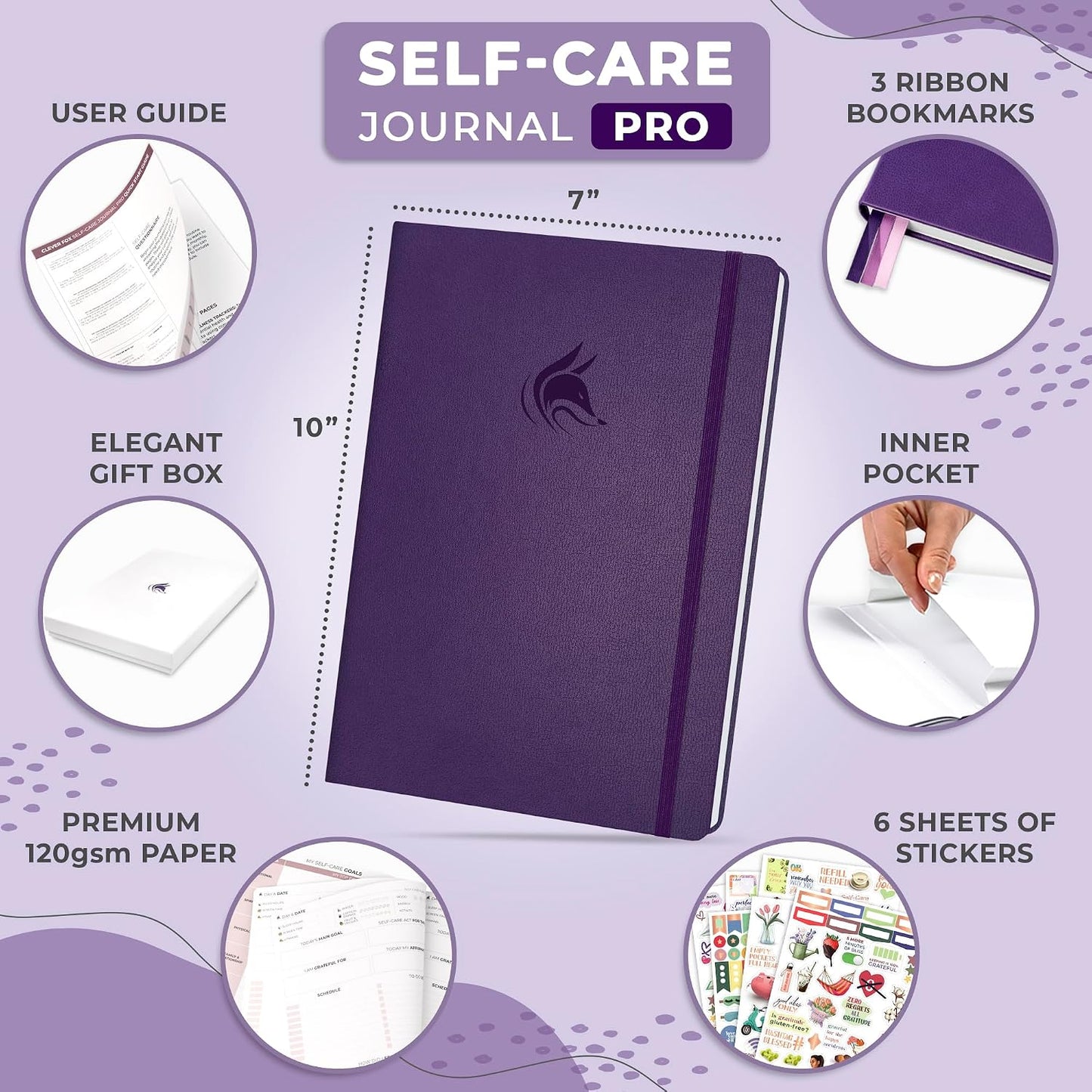 Clever Fox Self-Care Journal PRO for Women, Mental Health, Seashell | Guided daily life reflection, wellness, gratitude, and mood prompts, habit tracker, 7x10 in, eco leather hardcover