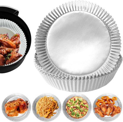 Air Fryer Liners, 100Pcs Aluminum Foil Air Fryer Disposable Paper Liner | 6.3” Square Non-stick Sheets, Food Grade Aluminum Foil for Baking, Frying, Grilling, Roasting Microwave