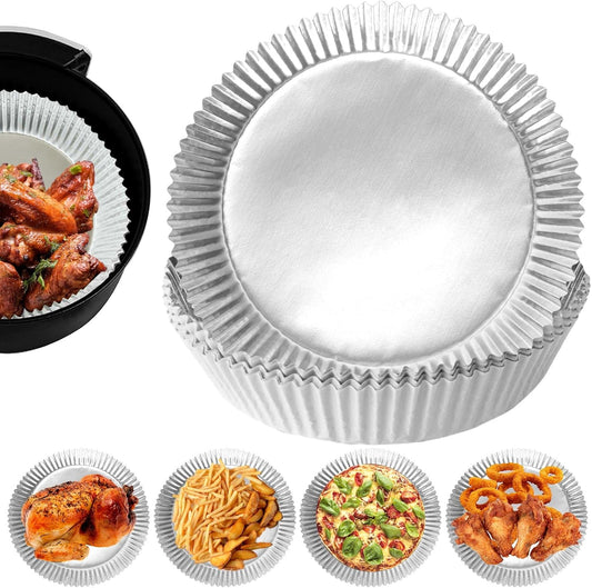 Air Fryer Liners, 100Pcs Aluminum Foil Air Fryer Disposable Paper Liner | 6.3” Square Non-stick Sheets, Food Grade Aluminum Foil for Baking, Frying, Grilling, Roasting Microwave