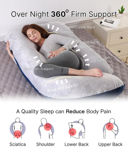 ALLOPERA Pregnancy Pillows for Sleeping, 57-Inch U-Shaped Full Body Maternity Pillow with Adjustable Fill and Removable Washable Cover, Back, Belly, Hip and Leg Support for Pregnant Women, Black Grey