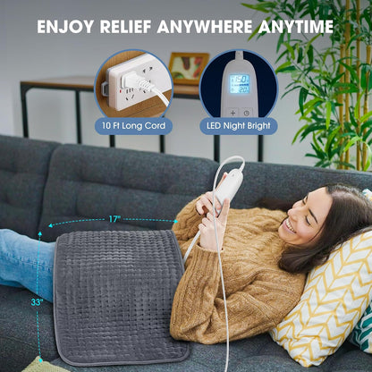 FluffyWarmth Electric Heating Pad for Back, Extra Large 17"x33", Ultra Soft | XXXL for Full Body, Period Cramps, Neck Shoulder Back Pain Relief, 6 Heat Settings 4 Timers Heating Pad, Gifts for Women Men