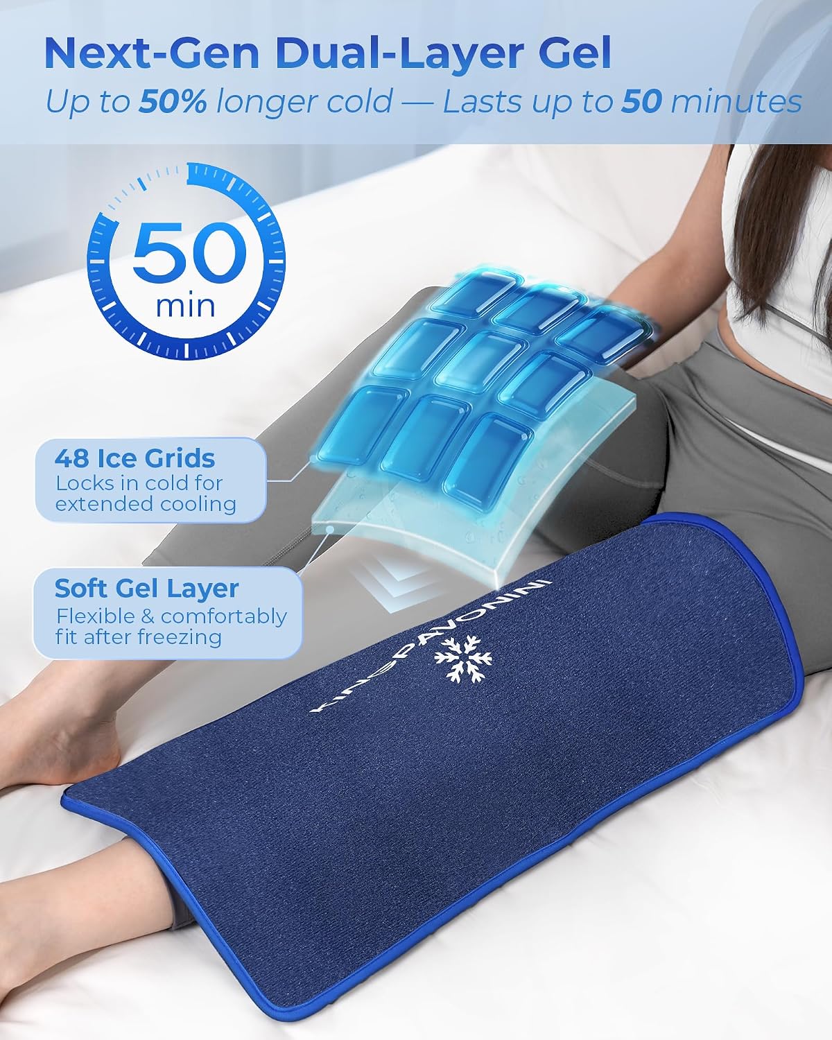 KingPavonini Soft Large Ice Pack for Injuries Reusable with Straps, 11"x15"