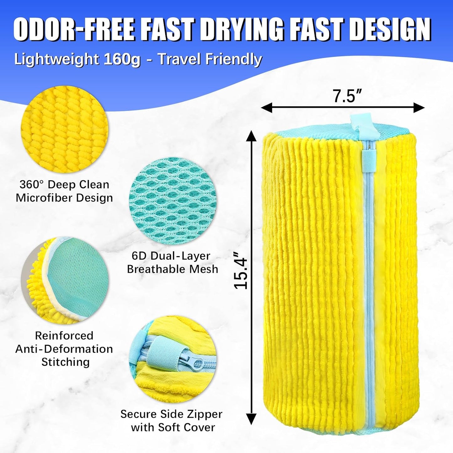 Shoe Bag for Washing Machine, 2 Pack Shoe Laundry Bag | Reusable Shoe Washing Bags for Sneakers, 360° Deep Cleaning, Self-Locking Zipper, Lightweight 160g Design for Washer & Dryer