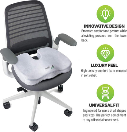Aylio Coccyx Seat Cushion for Office Chair - U-Cutout Suspends the Tailbone, Nothing Touches It - Firm Comfort Foam that Won't Flatten - Washable Cover - Desk, Car, Wheelchair (Gray)