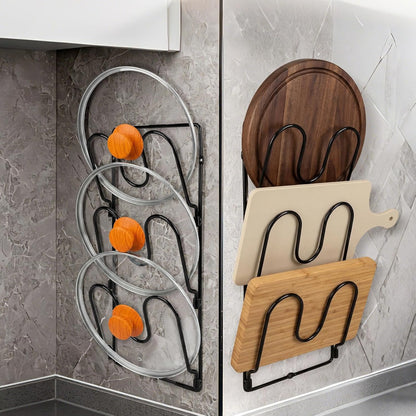 2 Pack Pot Lid Organizer Rack for Cabinet Door/Wall, 6-Tier Pot Lid Holders inside Cabinet Door, No Drilling Adhesive Wall/Door Mounted Rustproof Pots and Pans Lid Organizers for Kitchen Storage Black
