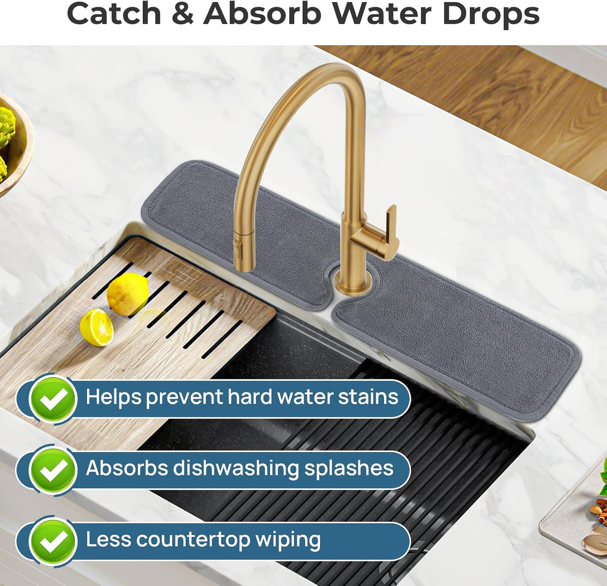 PoYang 4 Pack Faucet Mat for Kitchen Sink Splash Guard, Long 24x5 Inch