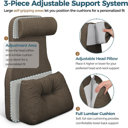 Shinnwa Adjustable Lumbar Support Pillow for Recliner with Headrest | Self-gripping fabric,Shredde memory foam Back Support Pillow with Headrest, Lower Back Pillow for Chair and Couch