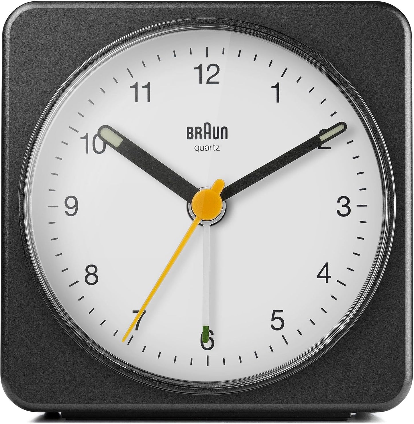 Braun Classic Analogue Alarm Clock with Snooze and Light, Quiet Quartz Sweeping Movement, Crescendo Beep Alarm in White, Model BC03W.