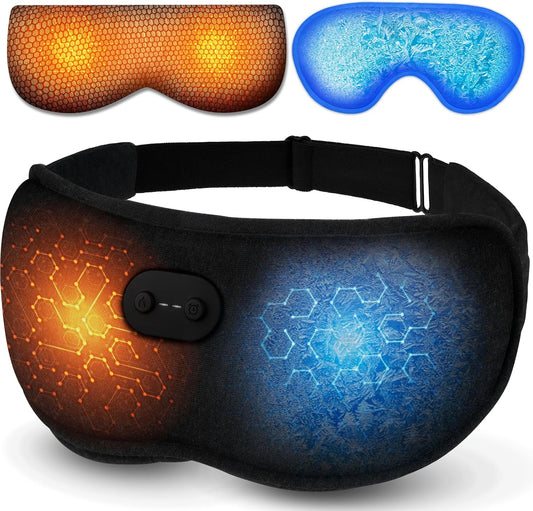 2 in 1 Heated & Cooling Gel Eye Mask - Cooling Eye Mask for Migraine Headaches Relief - Cordless Heated Eye Mask for Dry Eyes 3 Heat Settings Warm Compress for Stye Eye Treatment Washable Pad Cover