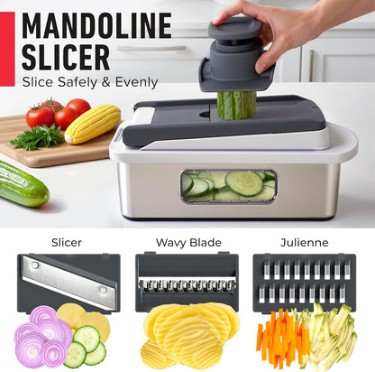 Mueller The Real Original Pro Vegetable Chopper & Mandoline Slicer, 10-in-1 | since 2013, 8 Blade Food Veggie Chopper, Onion Vegetable Cutter with Container, Kitchen Gadgets & Essentials