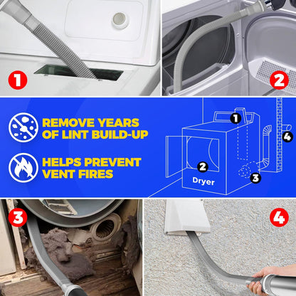 Holikme Dryer Vent Cleaner Kit, Vacuum Hose Attachment, 2-Piece, Black | Adjustable Cable Tie for Easy Attachment, Flexible Lint Brush Removes Lint from Dryer Lint Screens and Tight Spaces
