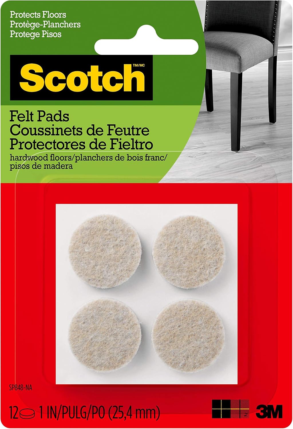 Scotch Felt Pads, Felt Furniture Pads for Protecting Hardwood Floors, Round, 1 in. Diameter, Beige, 16 Pads | Protecting Hardwood Floors, Easy-to-apply, Self-Stick design, Reliable protection from nicks, dents and scratches (SP801-NA)