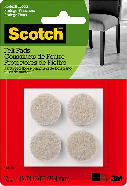 Scotch Felt Pads, Felt Furniture Pads for Protecting Hardwood Floors, Round, 1 in. Diameter, Beige, 16 Pads | Protecting Hardwood Floors, Easy-to-apply, Self-Stick design, Reliable protection from nicks, dents and scratches (SP801-NA)