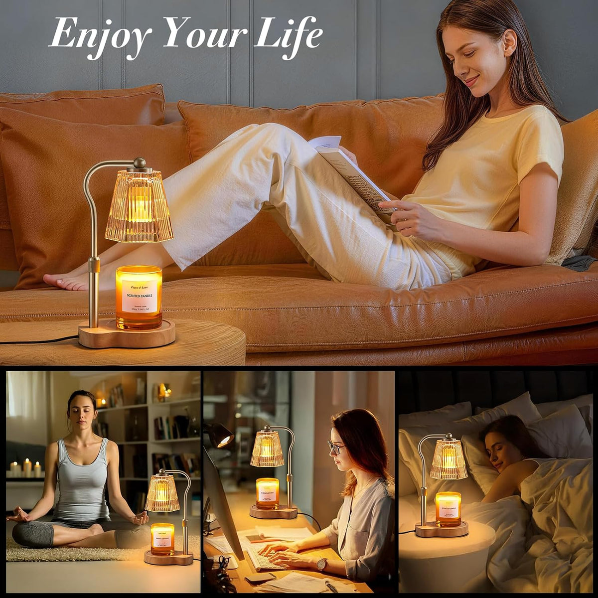 Candle Warmer Lamp with Timer & Dimmable Settings, Adjustable Height Flameless Scented Wax Melter for Jar Candles, Elegant Home Decor Warmer Lamp with 2 Bulbs, Gift for Women Mom Friend Family, White