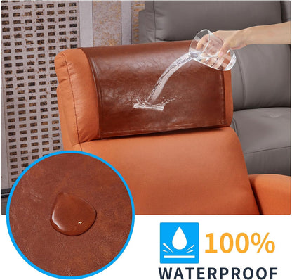 Non Slip Recliner Headrest Protector Washable Faux Leather Headrest Covers for Recliner Chair Waterproof Couch Head Rest Covers for Sofa,Furniture,Office Chair,Theater Seat