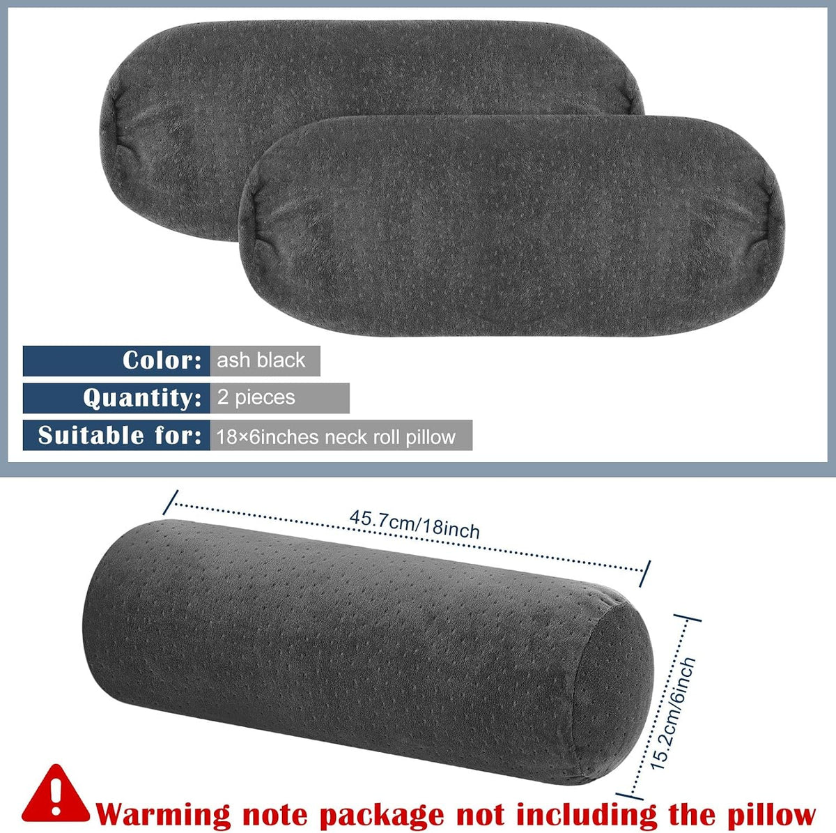 Remerry 2 Pcs Velvet Neck Roll Pillow Covers, 16 x 6 Inches, Navy Blue