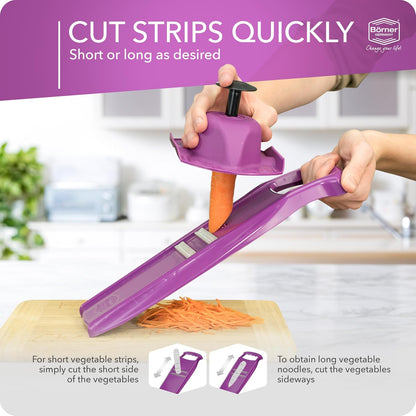 Börner Roko PowerLine Vegetable Slicer Set (2-piece) • Fine Julienne Cutter for Fruit and Vegetables + Safety Guard • Julienne Slicer • Mandoline Slicer Set • Kitchen Slicer (Red)