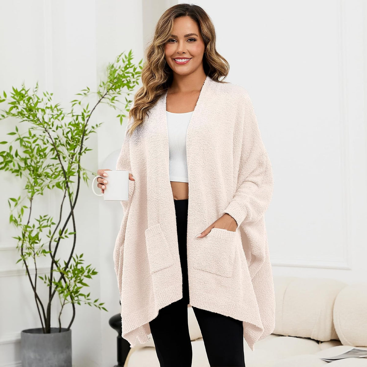 Wearable Blanket Sherpa Poncho Unique Office Work Warm Cozy Shawl TV Throw Blankets, Plush Cape Wrap for Adults