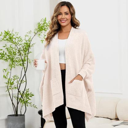 Wearable Blanket Sherpa Poncho Unique Office Work Warm Cozy Shawl TV Throw Blankets, Plush Cape Wrap for Adults