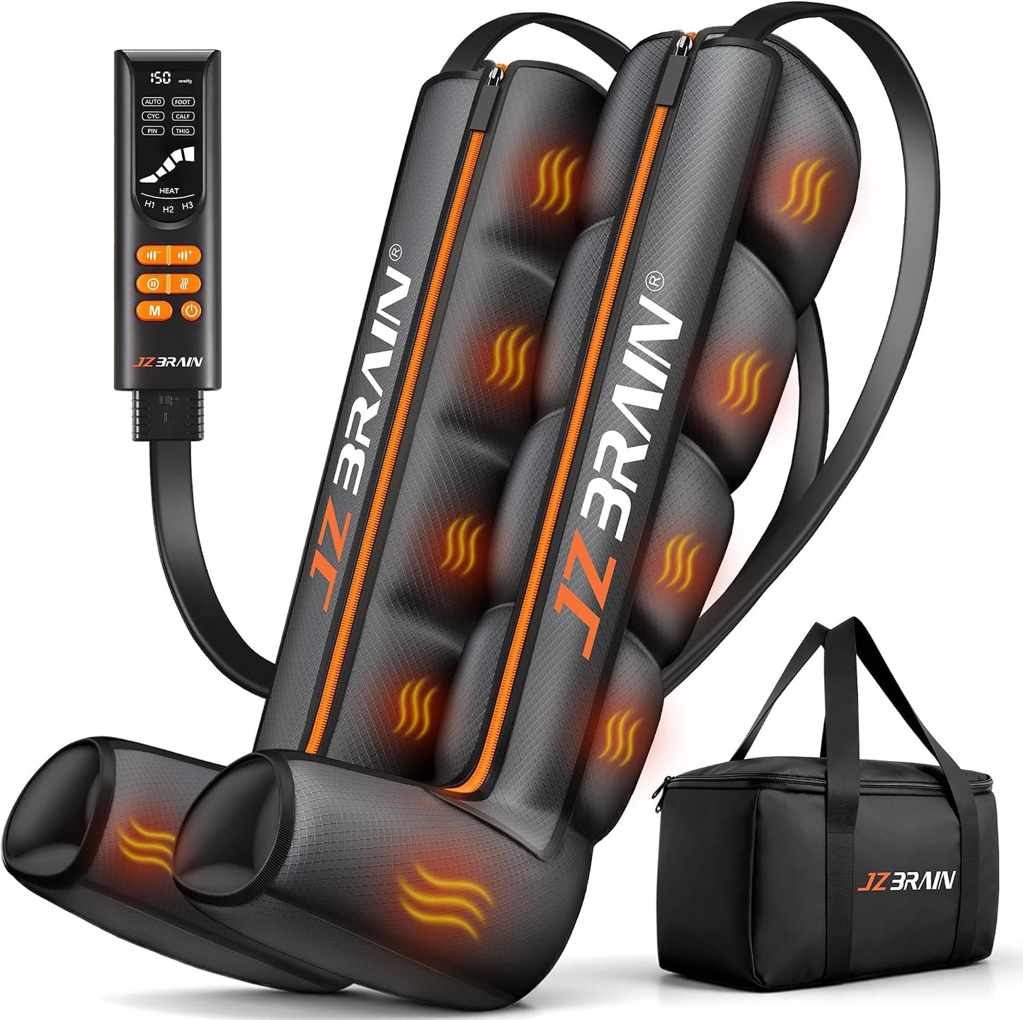 JZBRAIN Air Compression Boots Leg Massager: Sequential Full-Leg Recovery with Heat, 6 Modes & 11 Intensities for Post‑Workout Relieve & Daily Relaxation for Athletes, Fitness Users (Medium)