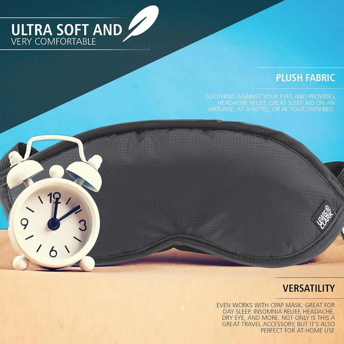 Lewis N. Clark Comfort Sleep Mask | Eye Mask for Travel | Comfortable & Breathable | Light Blocking & Adjustable | Light Blue