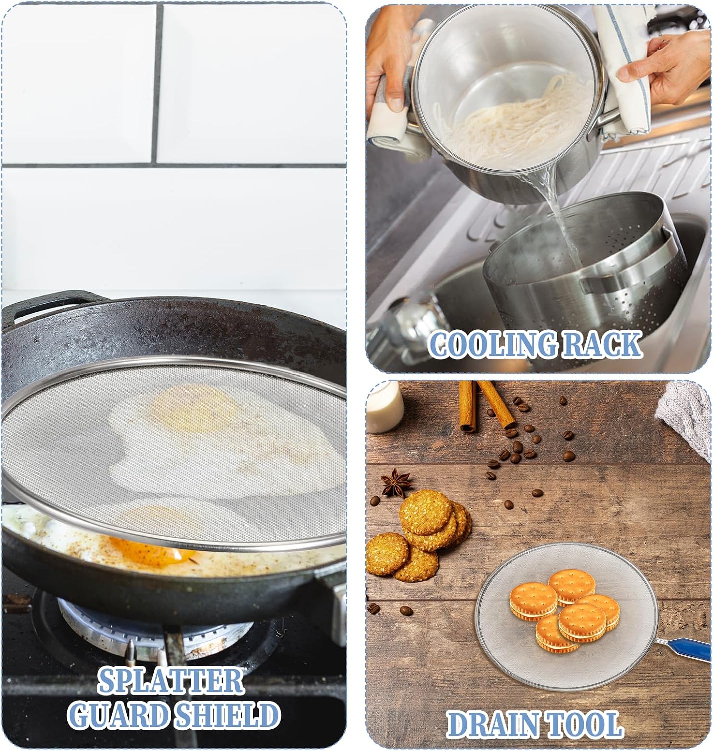 Stainless Steel Grease Splatter Screen for Frying Pan 8’’ Splatter Guard with Comfortable Grip Handle Pan Cover Cooking Protector Ultra Fine Mesh Prevents Oil Splatters and Messes for Frying Cooking