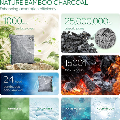 Activated Charcoal Odor Absorber,6 Pack Nature Odor Eliminator for Shoes | Bamboo Charcoal Air Purifying Bags,Shoe Deodorizer for Fresh Sneakers,Shoe Smell Remover