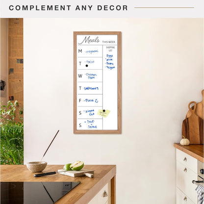 MCS Dry Erase Weekly Meal Planner Black Framed Calander Whiteboard, 11x24 | Dry Erase Weekly Meal Planner Black Framed Calander Whiteboard Frame, 11x24 Inch